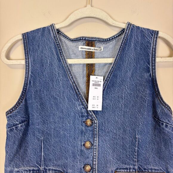 New Abercrombie & Fitch Denim Cropped Button Front Vest Tank Small - Picture 3 of 5